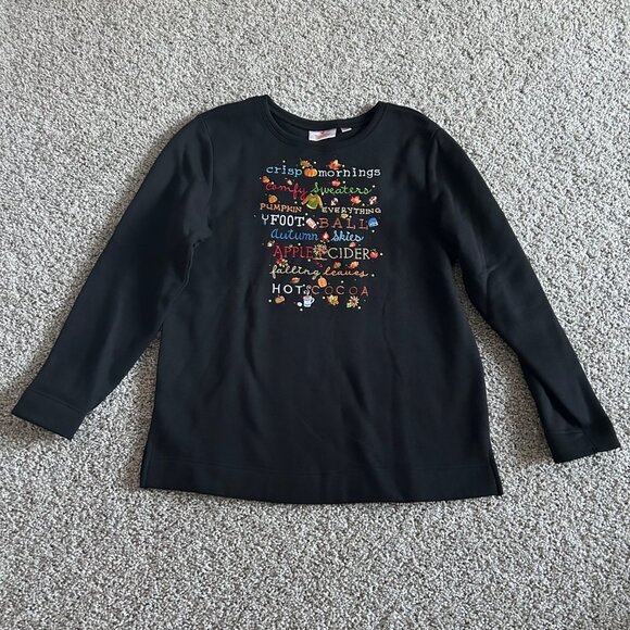 Quacker Factory Womens Sz Medium Black Fall Graphic Long Sleeve Shirt - Picture 9 of 9